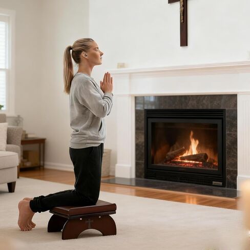 Prayer Kneeler Bench, Wooden Prayer Bench with Detachable Soft Cushion, Sturdy Home Kneeling Stool for Worship, Multi-Functional as Yoga Bench/Shoe Bench/Sofa Bench in Kuwait