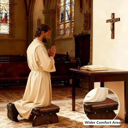 Prayer Kneeler Bench, Wooden Prayer Bench with Detachable Soft Cushion, Sturdy Home Kneeling Stool for Worship, Multi-Functional as Yoga Bench/Shoe Bench/Sofa Bench in Kuwait