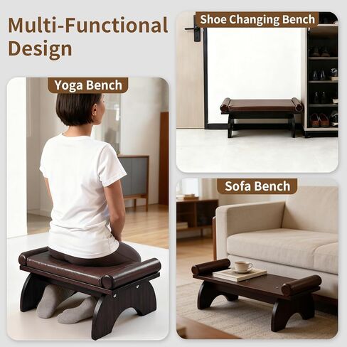 Prayer Kneeler Bench, Wooden Prayer Bench with Detachable Soft Cushion, Sturdy Home Kneeling Stool for Worship, Multi-Functional as Yoga Bench/Shoe Bench/Sofa Bench in Kuwait