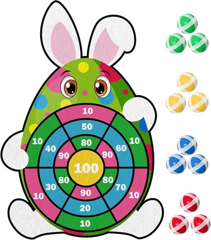 YQUQWN Easter Dart Board Game Set, 30" Bunny Dart Board with 12 Sticky Balls, Basket Stuffers, Easter Eggs Filled Gifts for Boys Girls, Outdoor Indoor Kids Toys Easter Supplies Decorations in Saudi Arabia