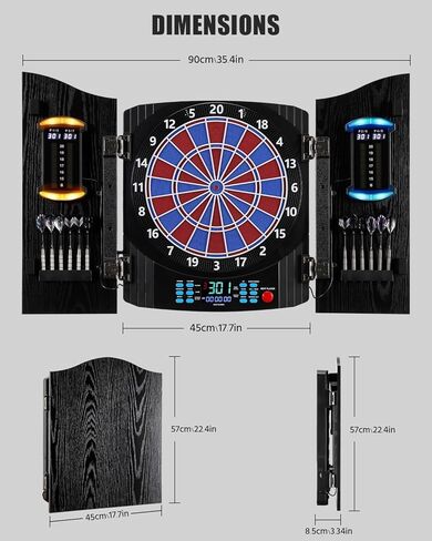 لوح رمي السهام الإلكتروني، مجموعة خزانة لوح رمي السهام الكهربائية للبالغين [12 سهمًا برأس ناعم] لون خفيف فردي لكل لاعب - خزانة خشبية للعبة العائلة in Kuwait