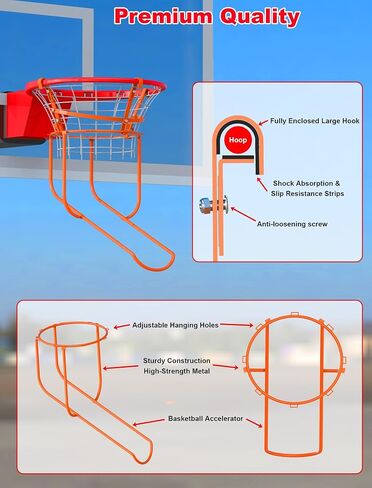 Rotatable Basketball Return Attachment: Heavy Duty Basketball Rebounder with Stable Large Hooks Set for 14"-18" Rim Baskets - Training Accessories for Shooting Practice Outdoor & Indoor in Kuwait