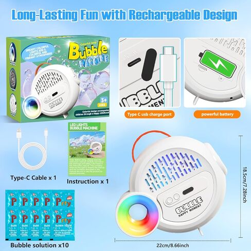 Bubble Machine for Kids Toddlers,Automatic Bubble Maker with RGB Light,Rechargeable Type-C Charge Bubble Blower,Bubble Toy for 3 4 5 6 7 Year Old Boy Girl,Outdoor Party Wedding Birthday Gifts(Gray) in Kuwait