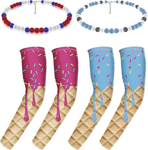 4 Pcs Ice Cream Arm Sleeves with Baseball Beaded Necklace, Youth Cooling UV Protection Compression Sleeves for Sports in Kuwait