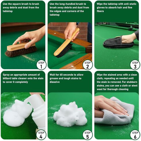 8pcs Pool Table Cleaning Kit - Powerful Cleaner Quickly Breaks Down Chalk & Stains, Restores Felt Smoothness - With Crevice Cleaning Brush and Anti-Static Glove - Gift for Billiard Enthusiasts in Kuwait