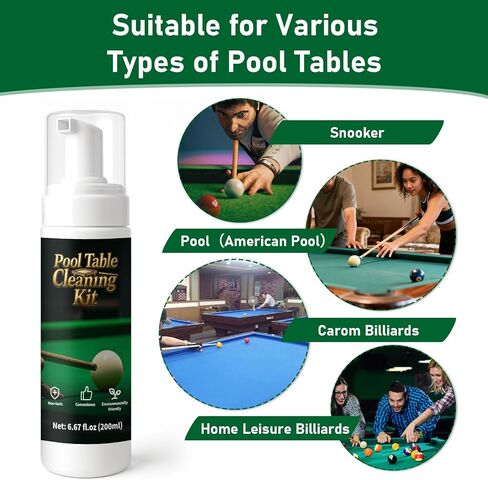 8pcs Pool Table Cleaning Kit - Powerful Cleaner Quickly Breaks Down Chalk & Stains, Restores Felt Smoothness - With Crevice Cleaning Brush and Anti-Static Glove - Gift for Billiard Enthusiasts in Kuwait