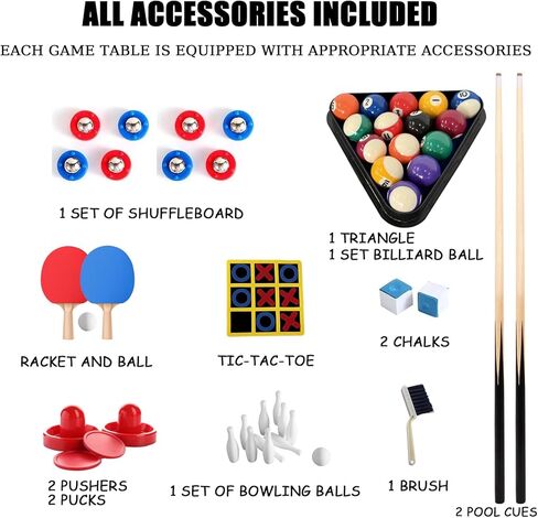 6 in 1 Multi Game Table Folding Pool Table, Billiard, Hockey, Table Tennis, Bowling, Shuffle Board and Tic Tac Toe with All Accessories in Saudi Arabia