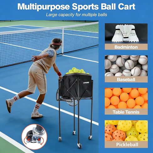 Pickleball & Tennis Ball Hopper, Sports Balls Teaching Cart, Portable Lightweight Softball Caddy, Large Capacity Baseball Basket Carrier for Training in Saudi Arabia