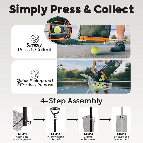 Rolling Tennis Ball Hopper & Picker Basket with Wheels, Holds 50+ Tennis Balls or 40+ Pickleballs, Lightweight Retriever Collector, Durable Easy Pick Up Ball Collector with Paddle Bag, Upgraded in Saudi Arabia