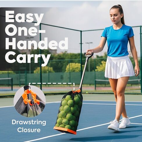 Rolling Tennis Ball Hopper & Picker Basket with Wheels, Holds 50+ Tennis Balls or 40+ Pickleballs, Lightweight Retriever Collector, Durable Easy Pick Up Ball Collector with Paddle Bag, Upgraded in Saudi Arabia