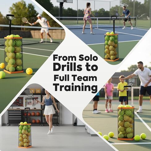Rolling Tennis Ball Hopper & Picker Basket with Wheels, Holds 50+ Tennis Balls or 40+ Pickleballs, Lightweight Retriever Collector, Durable Easy Pick Up Ball Collector with Paddle Bag, Upgraded in Saudi Arabia