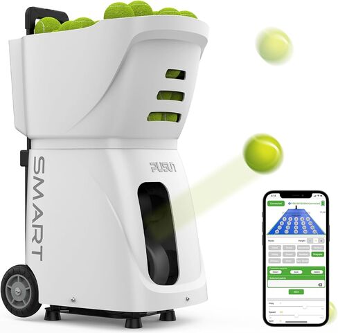 Tennis Ball Machine, Tennis Ball Launcher with App/Remote/iWatch Control, Max Speed of 75Mph, 1.8-8s/Ball, Multiple Training Modes(AI Drill/Programming/Random/Vary Speed) 4-6Hrs Battery Life in Saudi Arabia