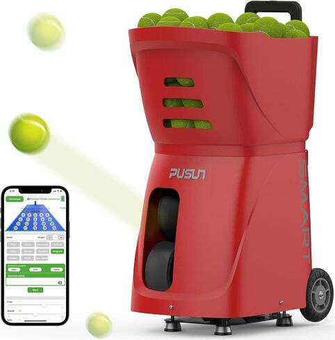 Tennis Ball Machine, Tennis Ball Launcher with App/Remote/iWatch Control, Max Speed of 75Mph, 1.8-8s/Ball, Multiple Training Modes(AI Drill/Programming/Random/Vary Speed) 4-6Hrs Battery Life in Saudi Arabia