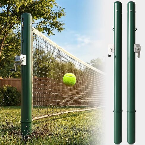 Permanent Tennis Net Posts - 42" ITF Regulation Heavy Duty Steel Poles with Ground Sleeves, Wimbledon Green Rust-Resistant Finish | Complete Fixed Post Kit for Backyard, School & Stadium Court Install in Kuwait