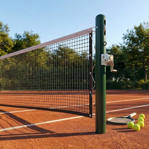 Permanent Tennis Net Posts - 42" ITF Regulation Heavy Duty Steel Poles with Ground Sleeves, Wimbledon Green Rust-Resistant Finish | Complete Fixed Post Kit for Backyard, School & Stadium Court Install in Kuwait