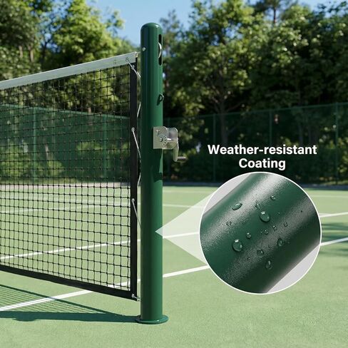 Permanent Tennis Net Posts - 42" ITF Regulation Heavy Duty Steel Poles with Ground Sleeves, Wimbledon Green Rust-Resistant Finish | Complete Fixed Post Kit for Backyard, School & Stadium Court Install in Kuwait