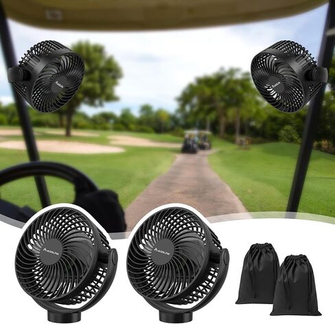 2-Pack Magnetic Golf Cart Fan Rechargeable, 12000mAH Battery Operated Portable Fan with 3 Speeds, LED Lantern, Magnetic Base, Suitable for EZGO Club Car Yamaha, Golf Cart & Cruise Ship Accessories in Saudi Arabia