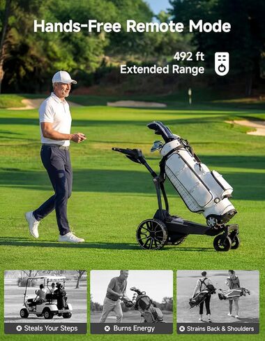 KEMIMOTO ApexR Electric Golf Cart with Power Assist Mode, 492FT Remote Control, Dual 240W Motor 36 Hole Battery, IPX5 Water Resistant Compact Folding Golf Caddy w/ USB-C, Drink & Umbrella Holder in Saudi Arabia