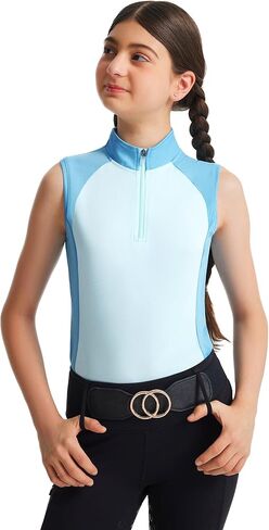 FitsT4 Sports Girls Sleeveless Equestrian Shirt Half Zip Athletic Tops for Horse Riding Running Golf Tennis Horseback Show in Saudi Arabia