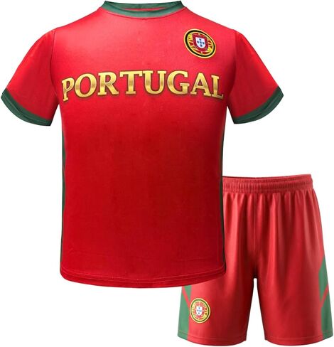 Portugal Kids Soccer Jersey for Boys 7-13Y Youth Sports Football Shirt Shorts Set Training Uniform Fans Gift in Saudi Arabia
