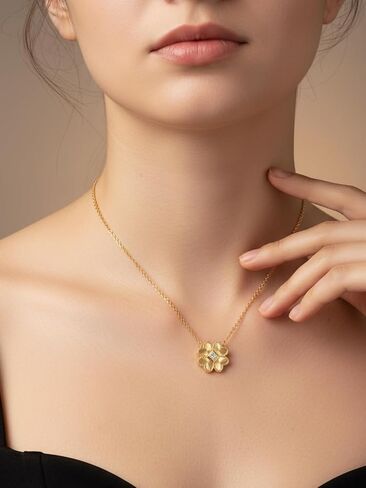 FWM Gold Plated Moissanite Necklace for Women, 925 Sterling Silver Dainty North Star/Flower Pendant Necklaces, Minimalist Jewelry, 16"/18"/20" Adjustable, Anniversary, Birthday Gifts in Kuwait