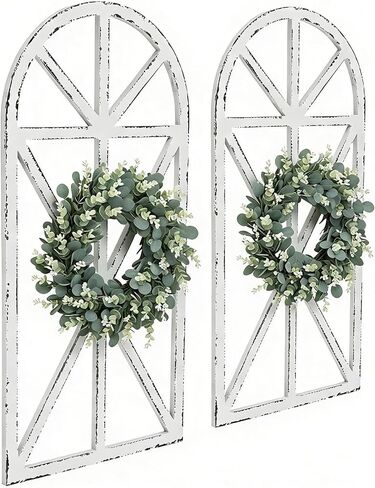 SwallowLiving 16" x 32" Rustic Cathedral Window Frame Wall Decor - Classic Farmhouse Charm for Your Home, White, Set of 2 in Kuwait