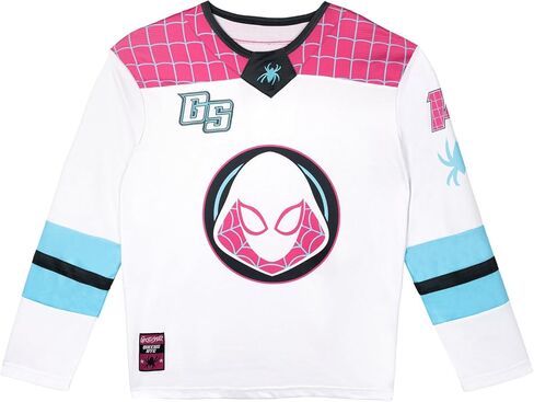 Marvel Spider-Man Womens Mesh Hockey Jersey Long Sleeve T-Shirt White/Purple/Blue Ghost Spider Small in Saudi Arabia