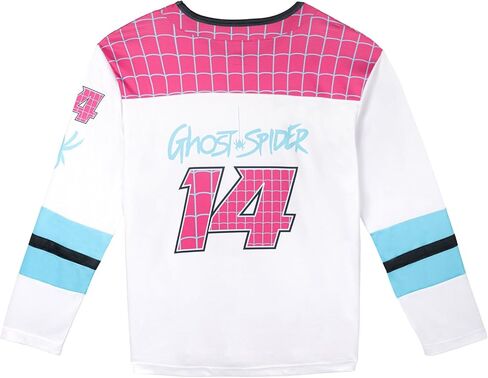 Marvel Spider-Man Womens Mesh Hockey Jersey Long Sleeve T-Shirt White/Purple/Blue Ghost Spider Small in Saudi Arabia