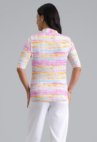 IBKUL Athleisure Wear Sun Protective UPF 50+ Icefil Cooling-Gia Ruched Elbow Sleeve Mandarin Collar Top in Saudi Arabia