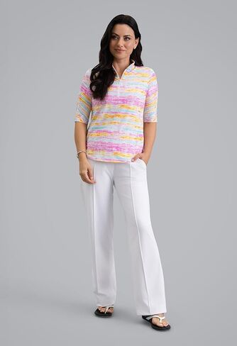 IBKUL Athleisure Wear Sun Protective UPF 50+ Icefil Cooling-Gia Ruched Elbow Sleeve Mandarin Collar Top in Saudi Arabia