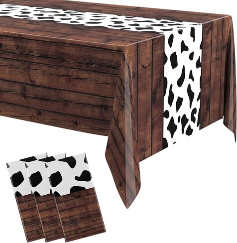 6 Pcs 54 x 108 Inch Cow Tablecloth for Party Decor Western Table Cloth Cowboy Print Plastic Rustic Table Runner Highland My First Rodeo Toys Farm Animal Holiday Story (Dark Khaki Pattern) in Saudi Arabia