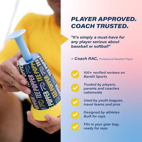 Bandit Sports Coach RAC Tee Popper, Durable Nylon Strength for Long-Lasting Hitting, Batting Tee, Baseball Training for Practicing Hitting Without a Pitcher (Ball not Included) in Kuwait