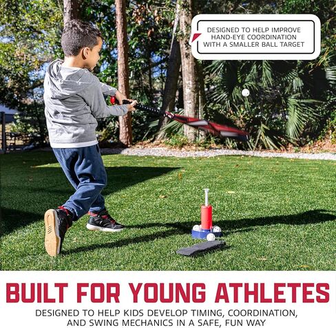 Franklin Sports MLB Micro Tee Trainer – Kids Baseball Batting Trainer with Pop-Up Pitching Machine, 10 Durable Balls, Drill Card & Bag – Youth Hitting Practice Set for Backyard Training in Kuwait