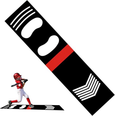 Batting Mat for Training Non Slip Shock Absorbing PU Baseball Batting Trainer Pitching Mat with Footprint Guide for Practice Softball Hitting Training Aid for Indoor Outdoor Sports, Black in Kuwait