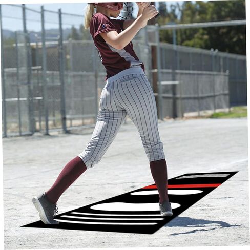 Batting Mat for Training Non Slip Shock Absorbing PU Baseball Batting Trainer Pitching Mat with Footprint Guide for Practice Softball Hitting Training Aid for Indoor Outdoor Sports, Black in Kuwait