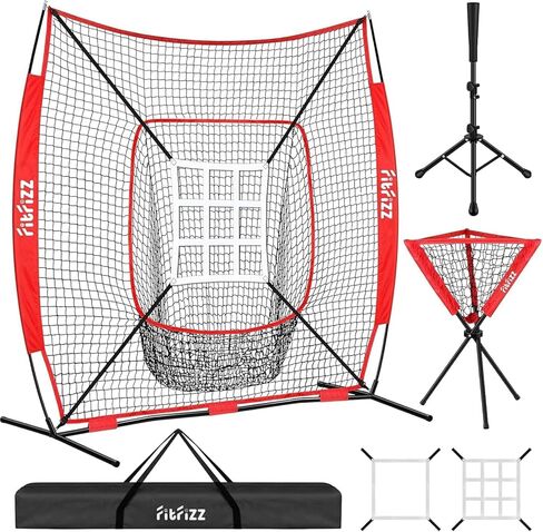 7x7 ft Baseball Net for Batting Pitching Hitting, Softball Pitching Net with Strike Zone, Tee, Ball Caddy, Softball Batting Net Baseball Training Equipment for Kids Adult Youth Sport Practice in Saudi Arabia