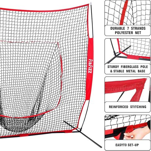 7x7 ft Baseball Net for Batting Pitching Hitting, Softball Pitching Net with Strike Zone, Tee, Ball Caddy, Softball Batting Net Baseball Training Equipment for Kids Adult Youth Sport Practice in Saudi Arabia