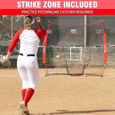 7x7 ft Baseball Net for Batting Pitching Hitting, Softball Pitching Net with Strike Zone, Tee, Ball Caddy, Softball Batting Net Baseball Training Equipment for Kids Adult Youth Sport Practice in Saudi Arabia