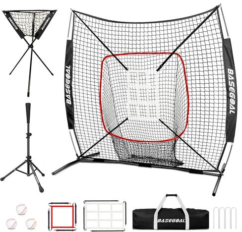 6'×6' Baseball Softball Practice Net,Baseball Backstop,with Batting Tee,Ball Caddy,for Hitting Pitching Batting Catching with Bow Frame,Bonus Strike Zone,Target,Portable and Foldable in Saudi Arabia