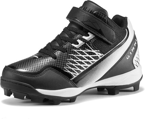 أحذية بيسبول للأطفال الصغار من GINNI للأولاد والبنات، أحذية رياضية خفيفة الوزن في الهواء الطلق، أحذية رياضية مريحة للكاحل باللون الأسود مناسبة للتدريب على الغش للصبي/الفتاة/الأطفال، مقاس 2L in Kuwait