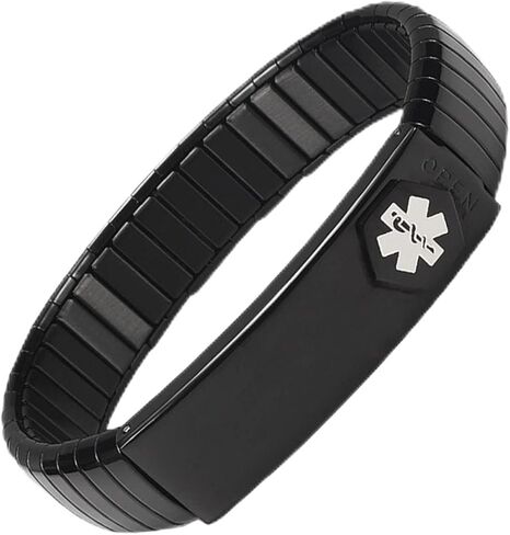 Medical Alert Bracelet for Men Women, Stainless Steel Personalized Adjustable Elastic Medical ID Bracelet for Diabetes, Allergies, Epilepsy, Penicillin, Writeable Cards in Kuwait