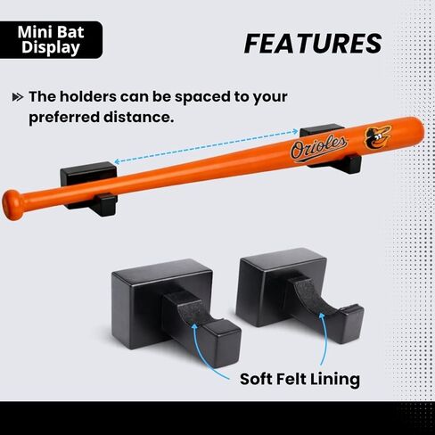 Mini Baseball Bat Display Case - Mini Baseball Bat Hanger Holder - Horizontal Wall Mount Rack Bracket - Black in Kuwait