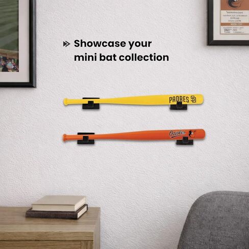 Mini Baseball Bat Display Case - Mini Baseball Bat Hanger Holder - Horizontal Wall Mount Rack Bracket - Black in Kuwait