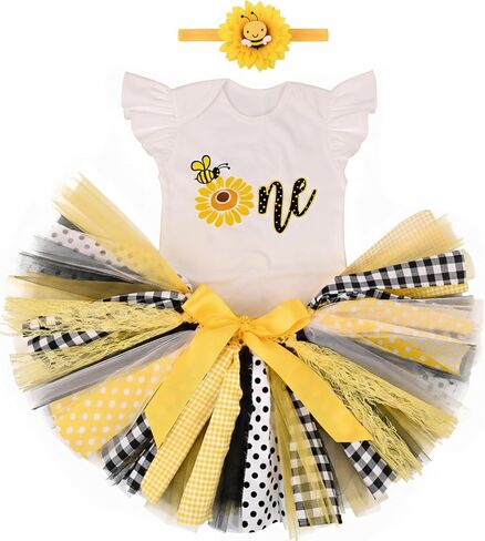 Baby Girls 1st/2nd First Birthday Outfits Cotton Romper TuTu Skirt with Sequins Bowknot Headband 3Pcs in Kuwait