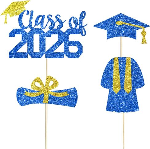 4 Pcs Class of 2025 Cake Topper Red Glitter 2025 Graduation Party Cake Decor Congrats Grad/High School/We are So Proud of You/Happy Graduation 2025 Graduate Party Cake Supplies Decorations in Kuwait