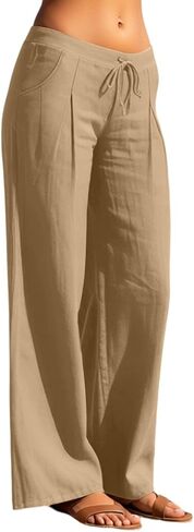 Linen Pants Women 2026 Wide Leg Drawstring Elastic Waist Linen Cotton Summer Pants Casual Loose Beach Trousers with Pockets in Saudi Arabia