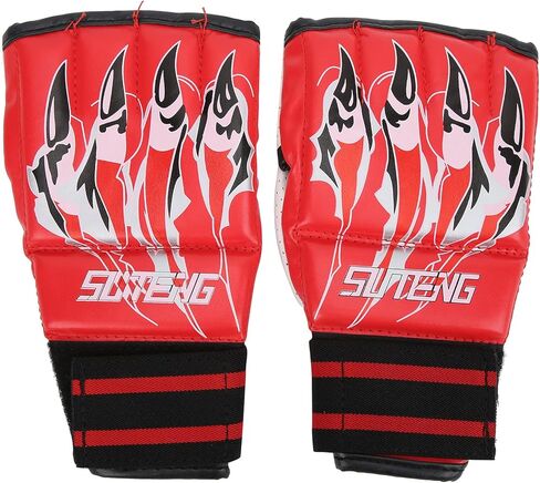 Fight Gloves Half Finger, Sweatproof PU Leather with High Elastic Band for Punching Bag, Fighting, Competition - Cushioned Protection, Breathable Design, Secure Wrist Support in Saudi Arabia