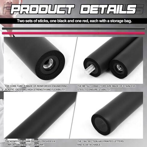 2 Pack 4ft & 6ft Collapsible Bo Staff Foam Padded Martial Arts Training Staff Black and Red Foam Padded Training Stick Practice Bar with Carry Bag for Safe Practice and Karate in Saudi Arabia