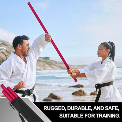 2 Pack 4ft & 6ft Collapsible Bo Staff Foam Padded Martial Arts Training Staff Black and Red Foam Padded Training Stick Practice Bar with Carry Bag for Safe Practice and Karate in Saudi Arabia