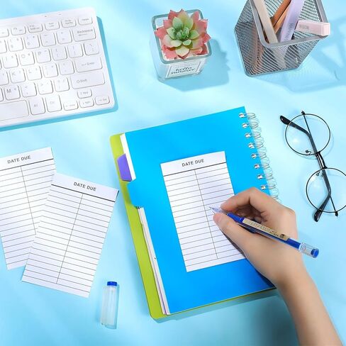 Faccito 500 Pcs Peel and Stick Date Due Slips, Library Due Date Cards 3 x 5 Inches Library Card Pockets for Book Checkouts School Nursery Classroom Supplies, 2 Columns in Saudi Arabia